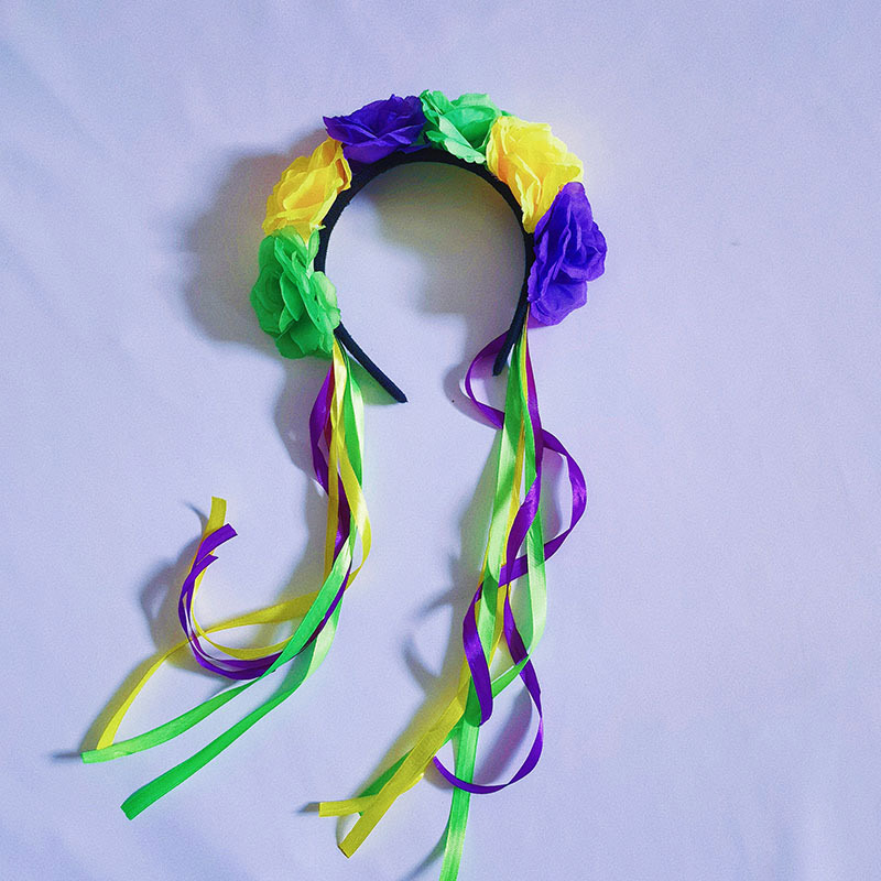 Fioletowe żółte zielone sztuczne kwiaty Grosgrain Wstążka