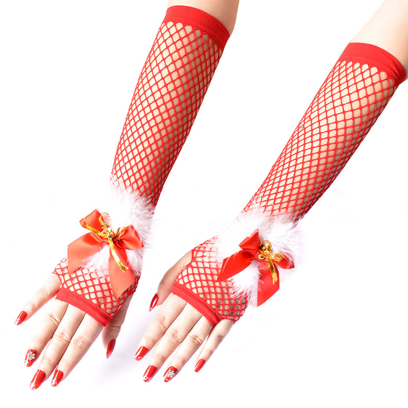 Seksowne świąteczne rękawiczki fishnet